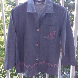 Button Up Top Blouse Embroidered